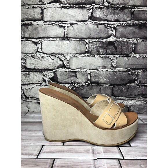 Manufacture d'Essai Beige Leather Wedge Platform Sandals Women’s Sz 38EU/7.5M US - Picture 2 of 16